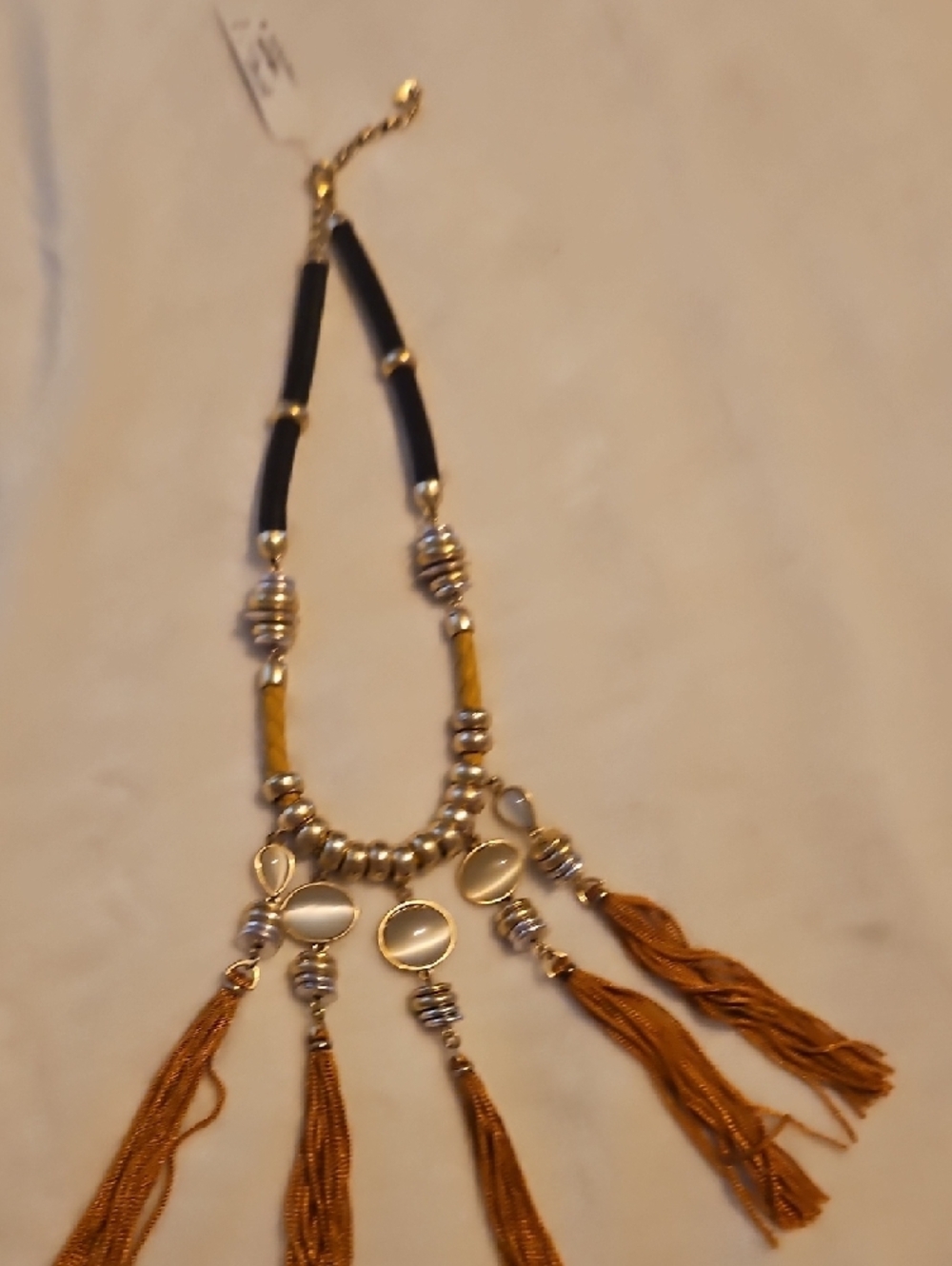 Lucky Brand Gold-Tone Beaded Necklace with Rust Tassels